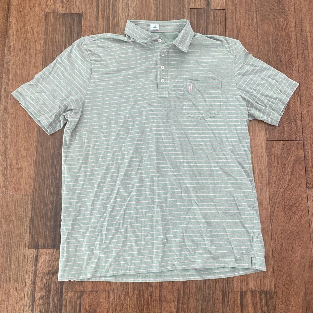 Johnnie-O Shirt Adult 2XL XXL Green Striped Stretch Casual Golf Mens